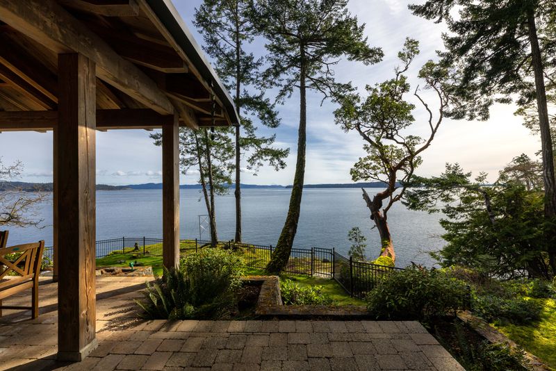 Covered veranda at BrightWoods looking out over the water